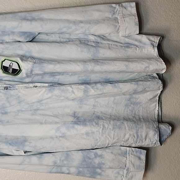 WEAR Seattle Seahawks Button Down Tie Dye Denim Long Sleeve Shirt - Picture 9 of 13